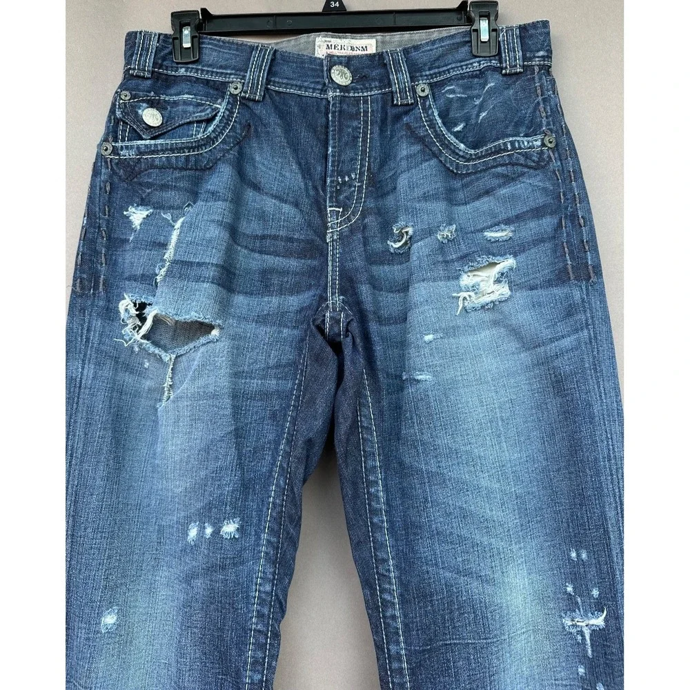 MEK DNM BKE Mens 36x32 Bootcut Jeans Blue Distressed Buckle Y2K Denim Pants
